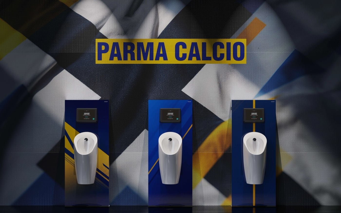 Mictórios inteligentes da Kamleon com a identidade do Parma Calcio