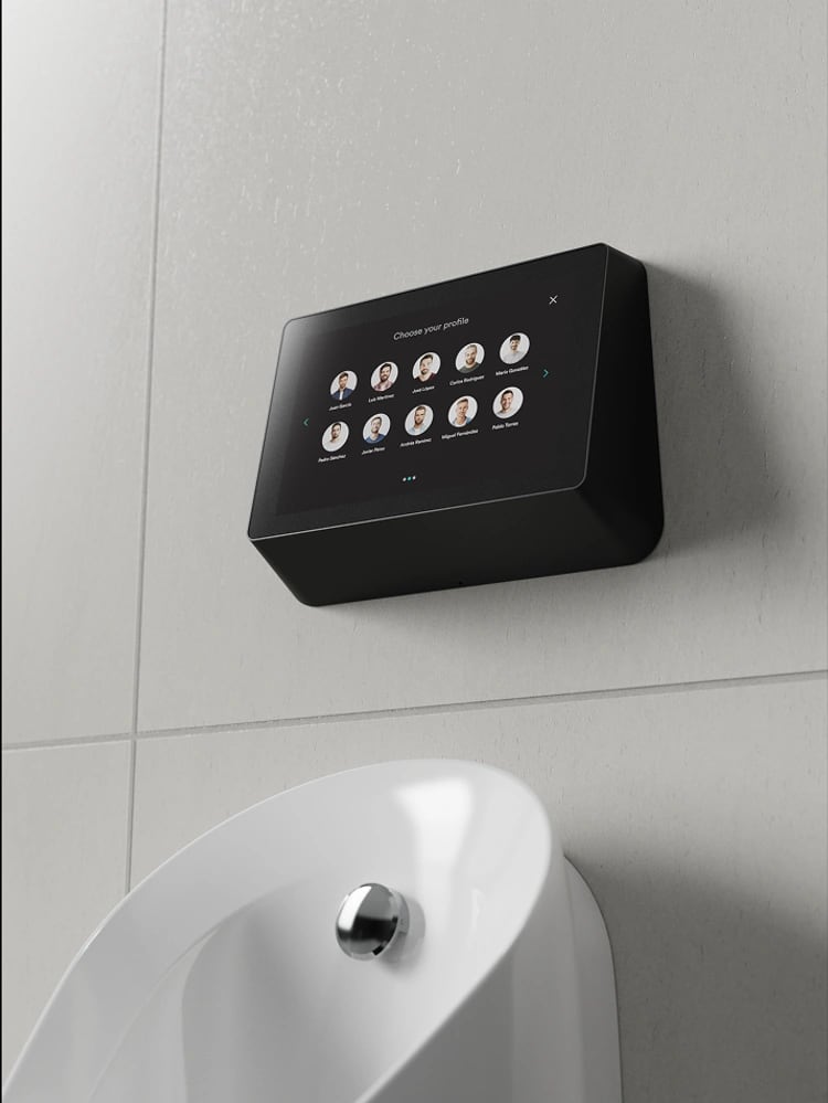 Sensor do S-Urinal, o mictório inteligente da Kamleon, com a tela de perfis