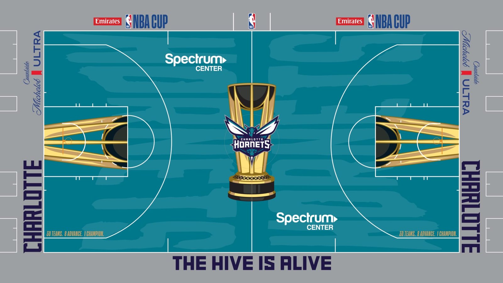 Quadra turquesa do Hornets para a NBA Cup 2026